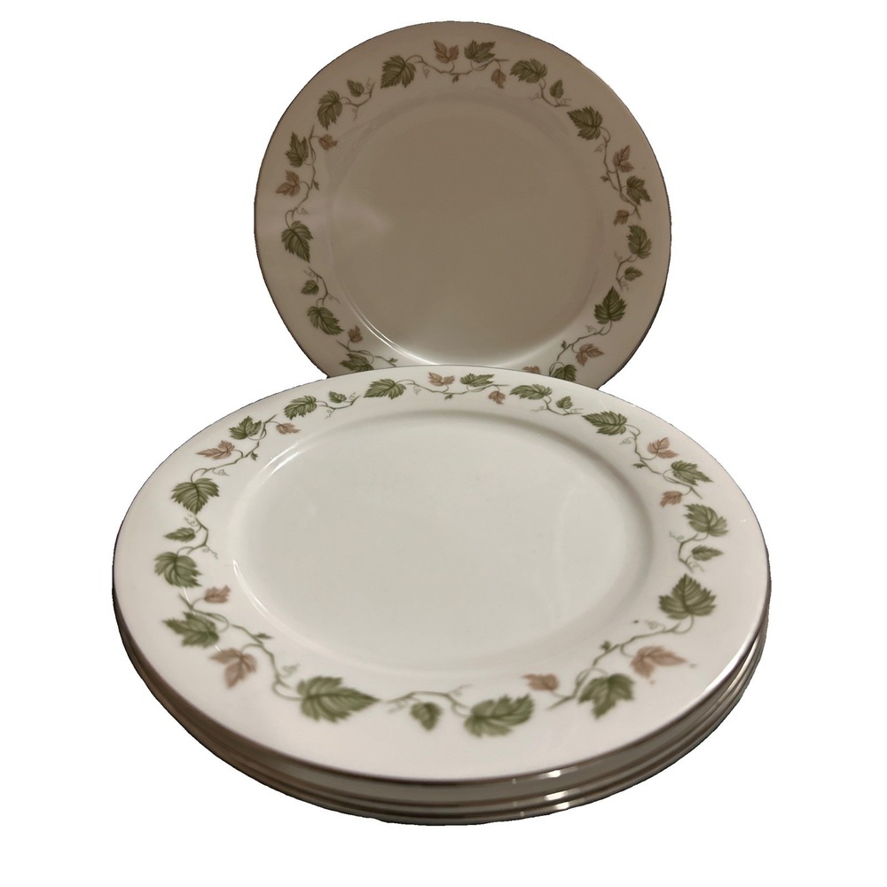 Set Of 4 Vintage Noritake Vineyard 6449 10.5" Dinner Plate Leaves Vine Platinum